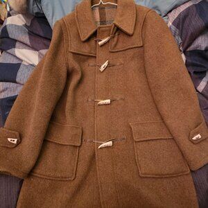 Vintage Wool Duffle Coat Brown Plaid Lined Toggle Coat Classic Heritage Style